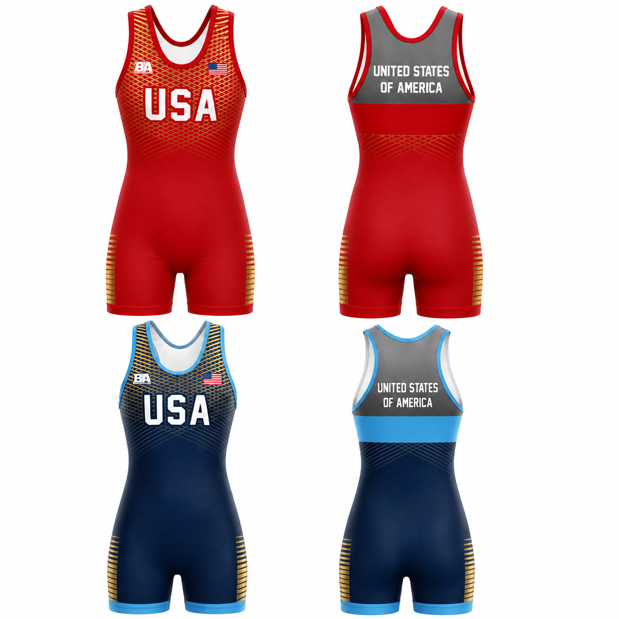 Usa Red/Blue & Gold Womens Singlet Bundle