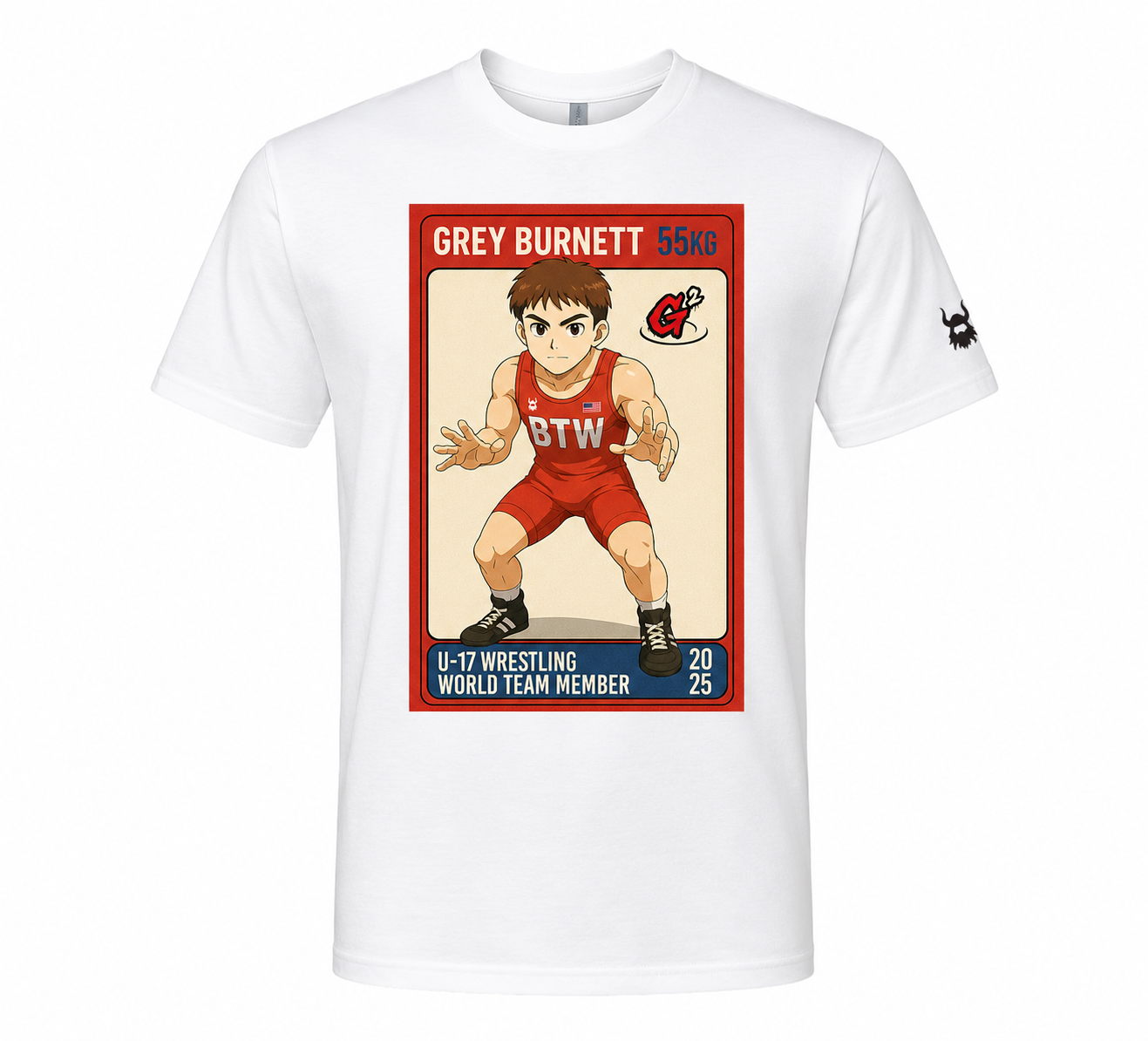 Grey Burnett DTG Trading Card White Shirt