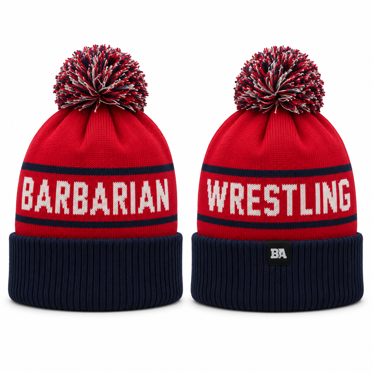 Barbarian Red/White/Blue Pom Beanie