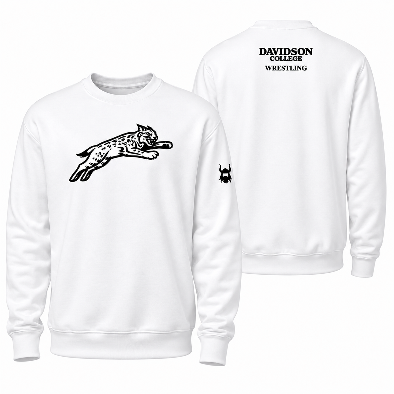 Davidson Jumping Cat White Crewneck Sweatshirt